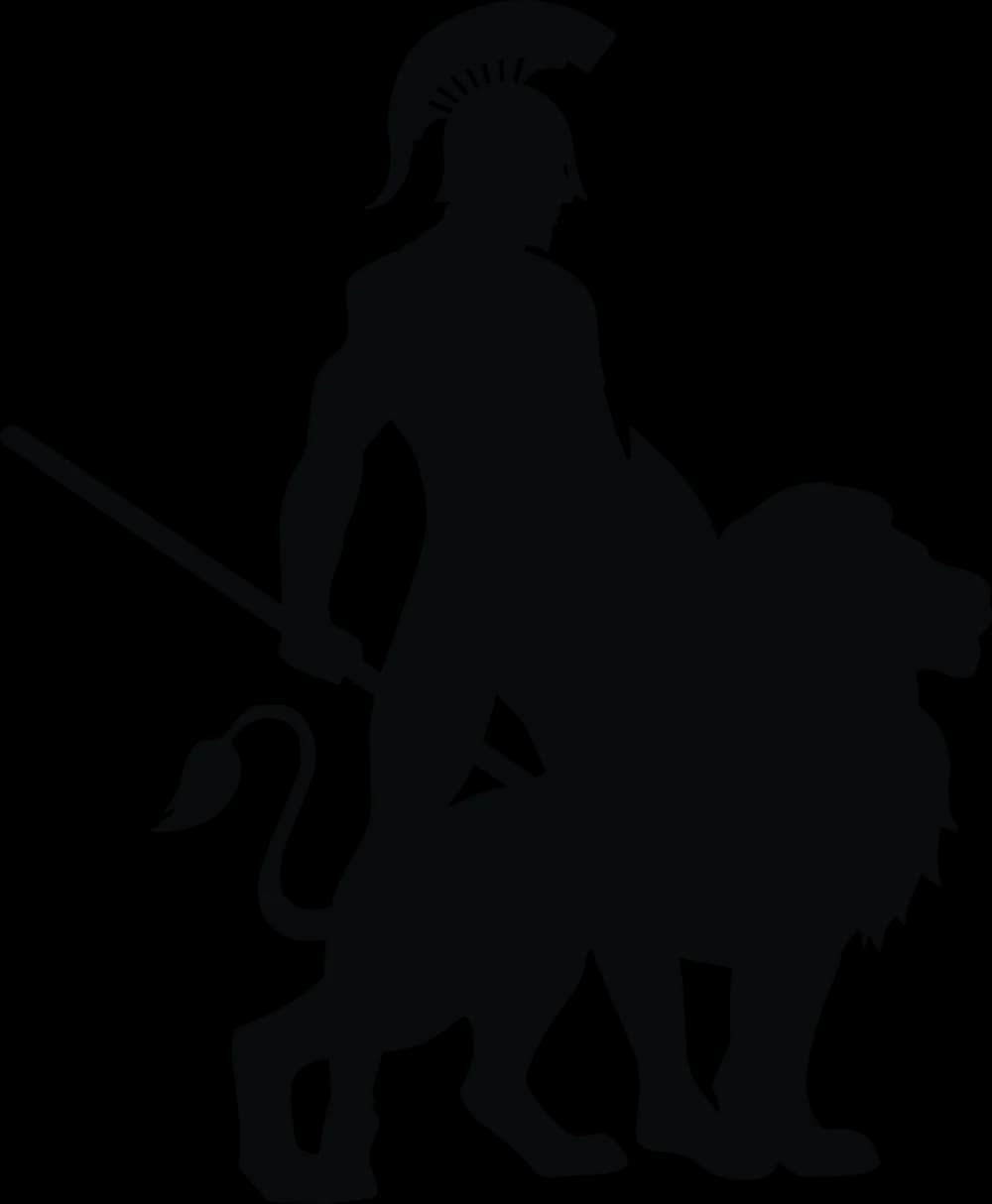 Silhouette of a warrior with a lion